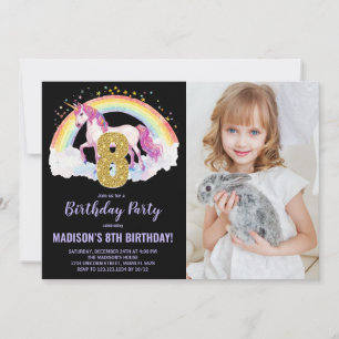 Rainbow Unicorn Geburtstag Einladungen Foto