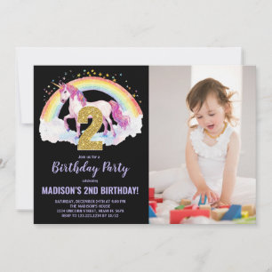 Rainbow Unicorn Geburtstag Einladungen Foto