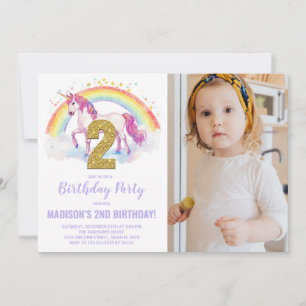 Rainbow Unicorn Geburtstag Einladungen Foto