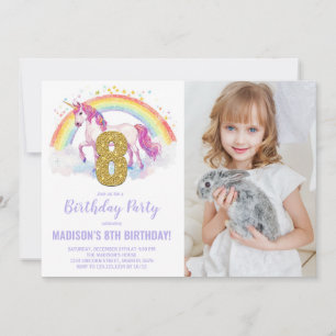 Rainbow Unicorn Geburtstag Einladungen Foto