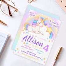 Rainbow unicorn Geburtstagseinladung Aquarell