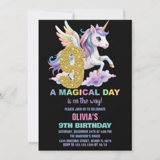 Rainbow Unicorn Geburtstagseinladungen Fliegen Einladung