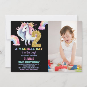 Rainbow Unicorn Geburtstagseinladungen mit Foto Einladung