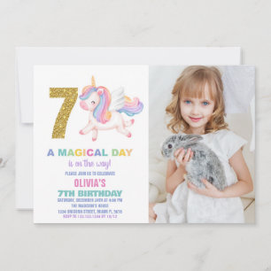 Rainbow Unicorn Geburtstagseinladungen mit Foto Einladung