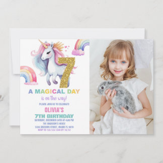 Rainbow Unicorn Geburtstagseinladungen mit Foto Einladung