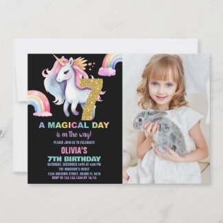 Rainbow Unicorn Geburtstagseinladungen mit Foto Einladung