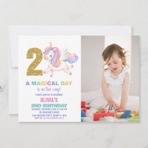 Rainbow Unicorn Geburtstagseinladungen mit Foto Einladung