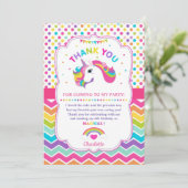 Rainbow Unicorn Geburtstagsparty Danke Karte (Stehend Vorderseite)