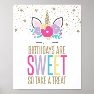Rainbow Unicorn Geburtstagsparty Leckerei-Zeichen Poster