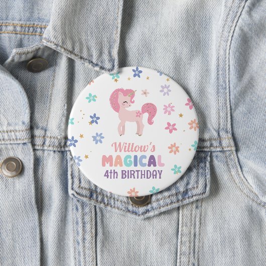 Rainbow Unicorn Girl Birthday Party Button (Beispiel)