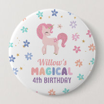 Rainbow Unicorn Girl Birthday Party Button