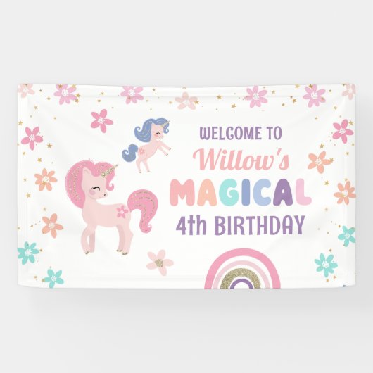 Rainbow Unicorn Girl Birthday Party Vinyl Banner (Horizontal)