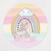 🦄 Rainbow Unicorn Girl Individuelle Name Etiketten (Design 2)
