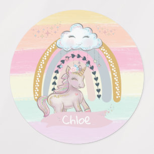 🦄 Rainbow Unicorn Girl Individuelle Name Etiketten