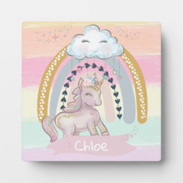 🦄 Rainbow Unicorn Girl Individuelle Name Fotoplatte