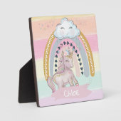 🦄 Rainbow Unicorn Girl Individuelle Name Fotoplatte (Vorderseite)