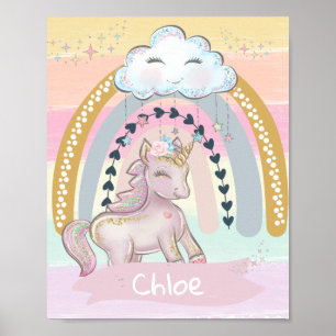 🦄 Rainbow Unicorn Girl Individuelle Name Poster