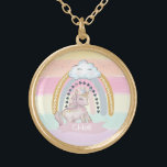 🦄 Rainbow Unicorn Girl Individuelle Name      Vergoldete Kette<br><div class="desc">Schönes magisches Thema mit Adorable glitzerndem Einhorn mit Regenbogen. Einfache Anpassung Ihres Princess-Namens mit der Schaltfläche "Personalisierung". Karo andere Matching Artikel in meinem Shop!</div>