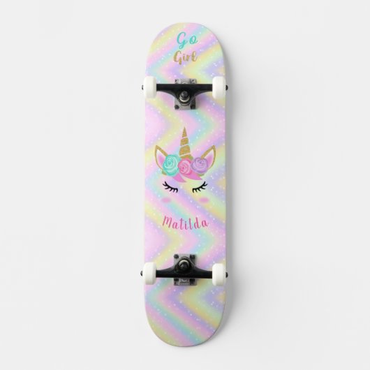 Rainbow Unicorn Girl Skateboard (Vorderseite)