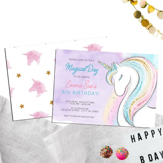 Rainbow Unicorn Girl's Birthday Einladung