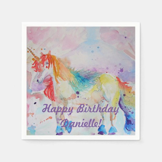 Rainbow Unicorn Girls Birthday Serviette Napkins (Vorderseite)