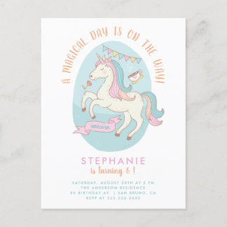 Rainbow Unicorn Girl's Geburtstagsparty Einladung