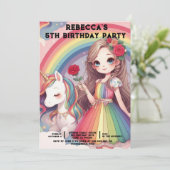 Rainbow Unicorn Girly Birthday Party Einladungen (Stehend Vorderseite)