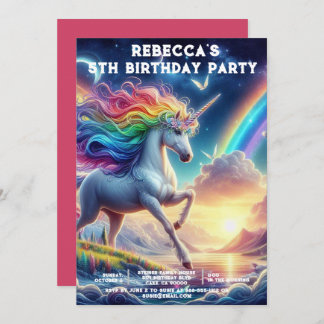Rainbow Unicorn Girly Birthday Party Einladungen