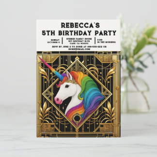 Rainbow Unicorn Girly Birthday Party Invitations Einladung