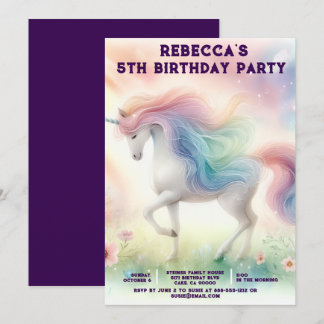 Rainbow Unicorn Girly Birthday Party Invitations Einladung