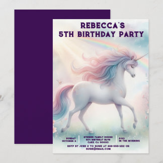 Rainbow Unicorn Girly Birthday Party Invitations Einladung