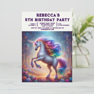 Rainbow Unicorn Girly Birthday Party Invitations Einladung