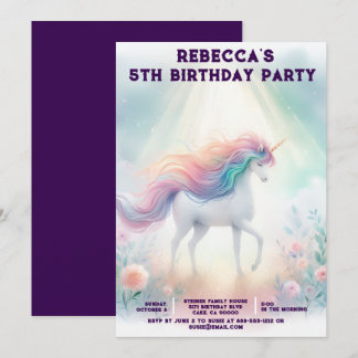 Rainbow Unicorn Girly Birthday Party Invitations Einladung