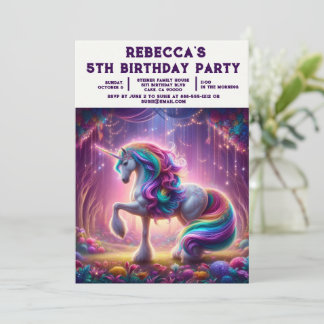 Rainbow Unicorn Girly Birthday Party Invitations Einladung