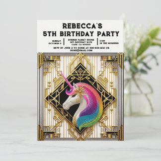 Rainbow Unicorn Girly Birthday Party Invitations Einladung