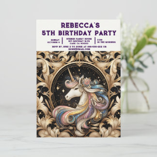 Rainbow Unicorn Girly Birthday Party Invitations Einladung