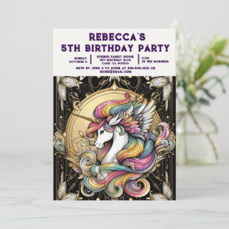 Rainbow Unicorn Girly Birthday Party Invitations Einladung