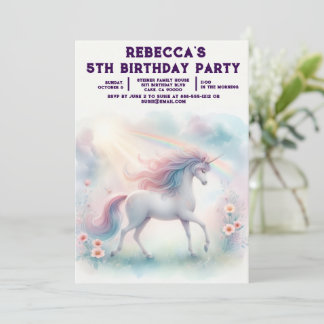 Rainbow Unicorn Girly Birthday Party Invitations Einladung