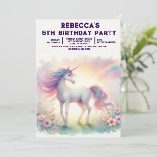 Rainbow Unicorn Girly Birthday Party Invitations Einladung