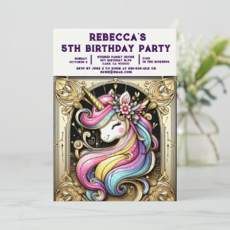 Rainbow Unicorn Girly Birthday Party Invitations Einladung