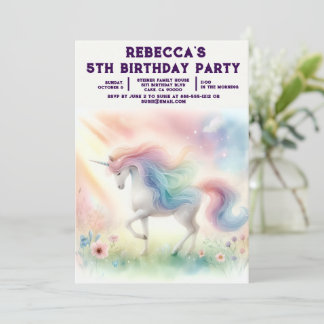 Rainbow Unicorn Girly Birthday Party Invitations Einladung
