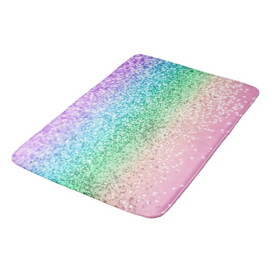 Rainbow Unicorn Glitzer 1 (Imitate Glitzer) #paste Badematte (Schrägansicht)