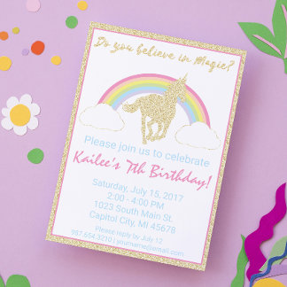 Rainbow Unicorn Glitzer Geburtstagsparty Einladung