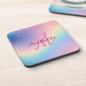 Rainbow Unicorn Glitzer Getränkeuntersetzer (Linke Seite)