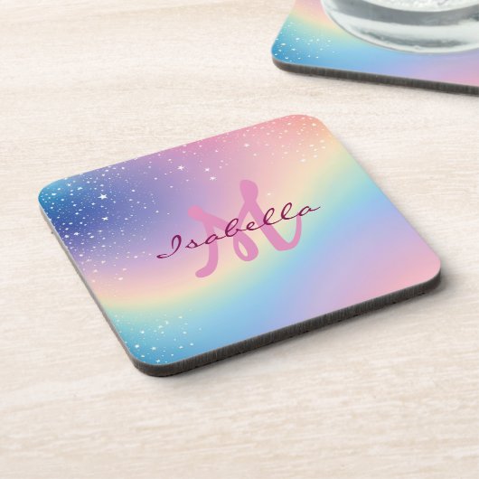 Rainbow Unicorn Glitzer Getränkeuntersetzer (Linke Seite)