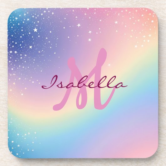 Rainbow Unicorn Glitzer Getränkeuntersetzer (Vorderseite)