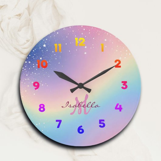 Rainbow Unicorn Glitzer Große Wanduhr