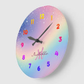 Rainbow Unicorn Glitzer Große Wanduhr (Winkel)