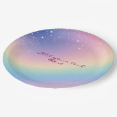 Rainbow Unicorn Glitzer Pappteller (Schrägansicht)