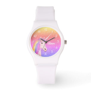 Rainbow Unicorn Glitzer Personalisiert Womens Armbanduhr
